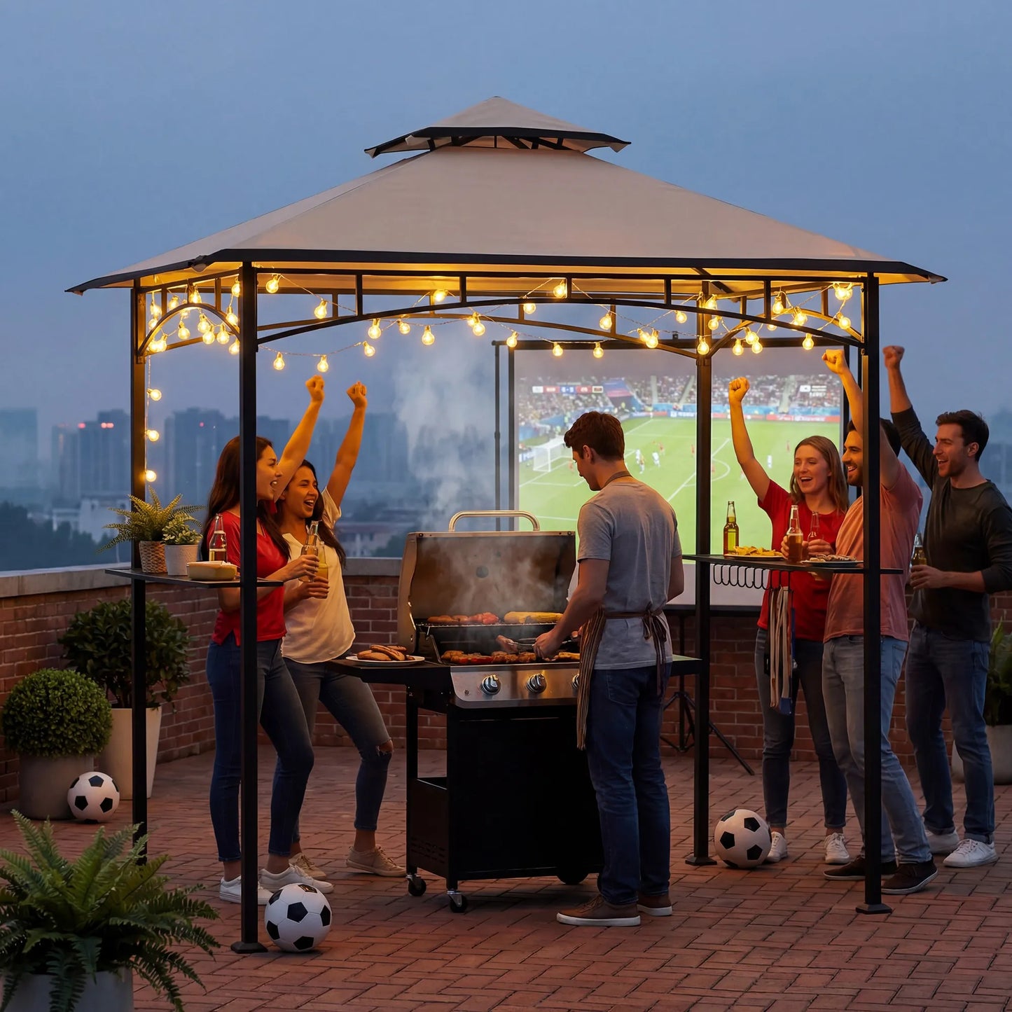 BBQ 2-Tier Grill Canopy, 8x5 - Beige & Black
