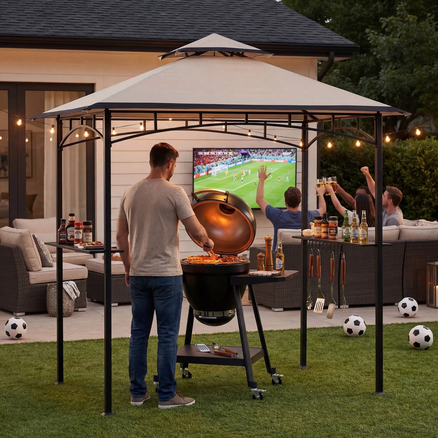 BBQ 2-Tier Grill Canopy, 8x5 - Beige & Black