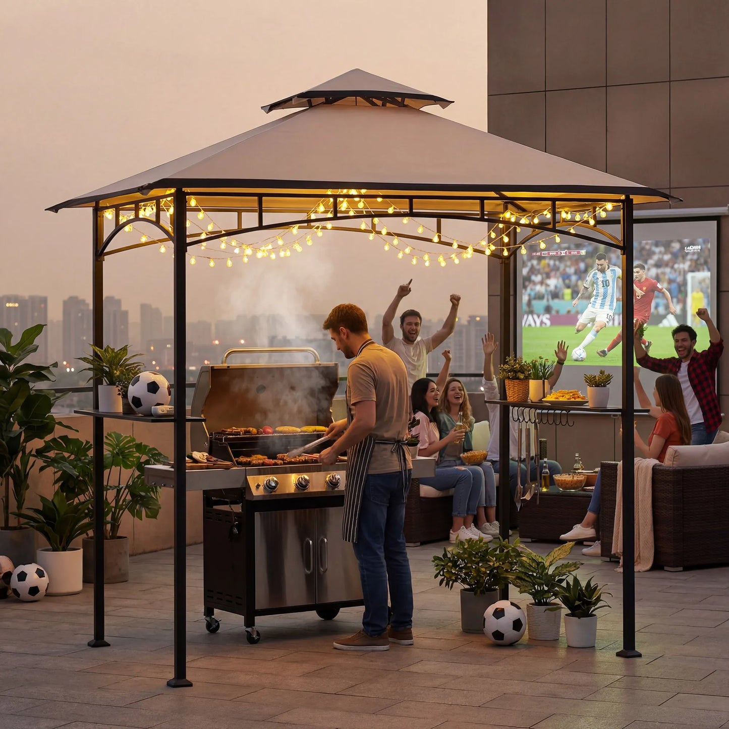 BBQ 2-Tier Grill Canopy, 8x5 - Beige & Black