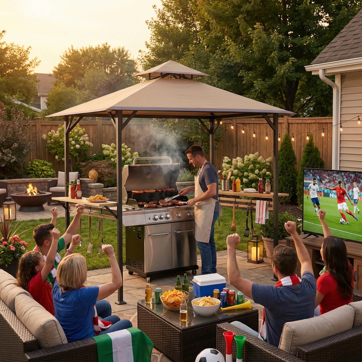 Classic Double-Roof Soft-Top Grill Station, 8x5