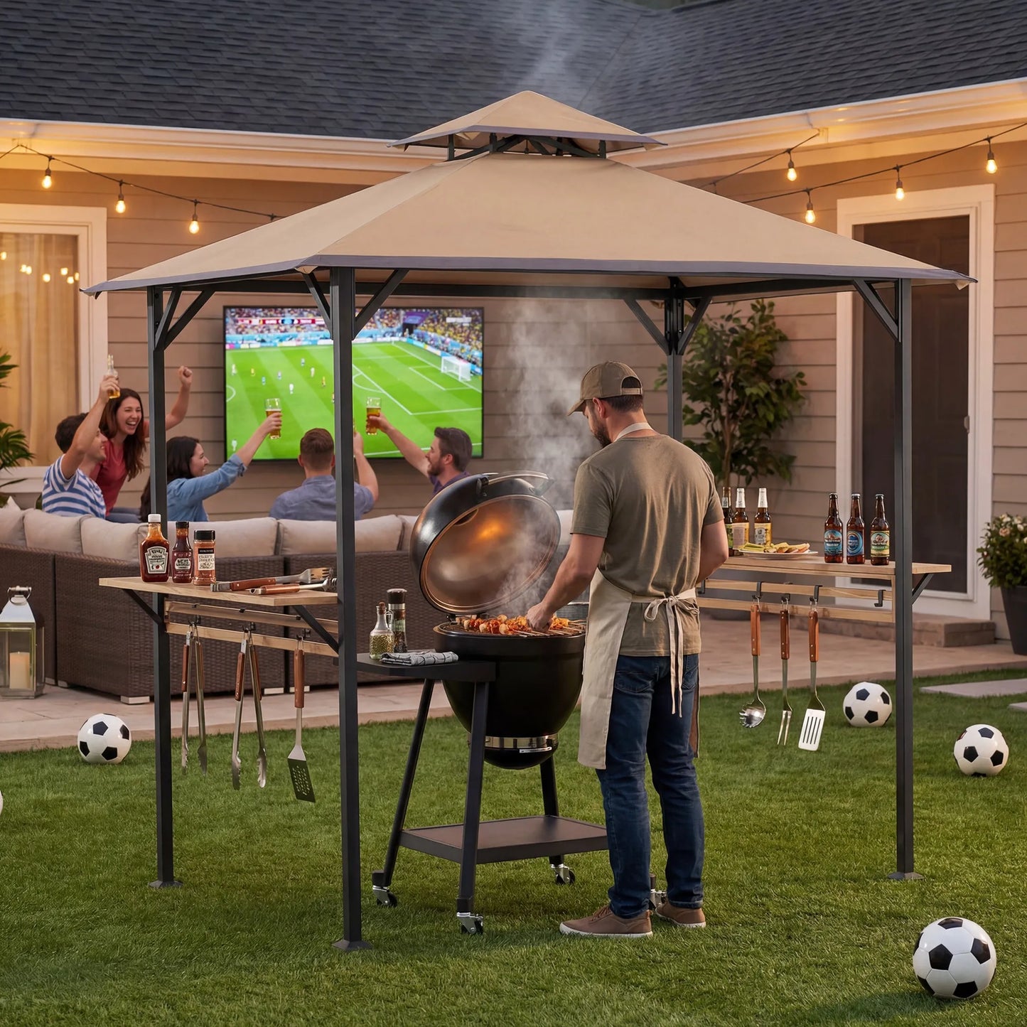 Classic Double-Roof Soft-Top Grill Station, 8x5