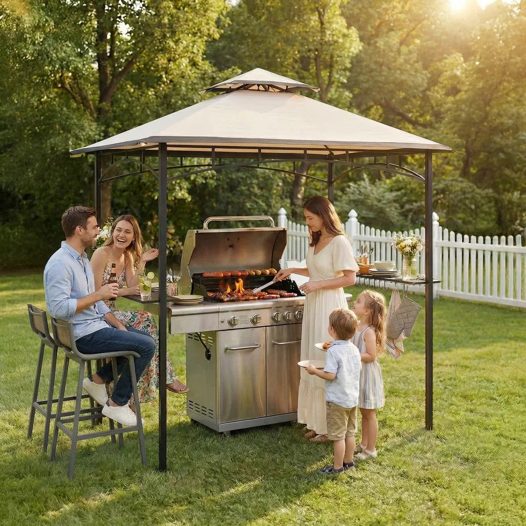 BBQ 2-Tier Grill Canopy, 8x5 - Beige & Black