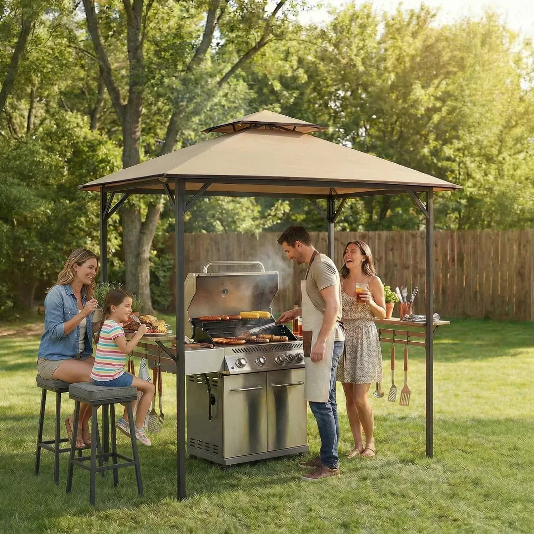 Classic Double-Roof Soft-Top Grill Station, 8x5