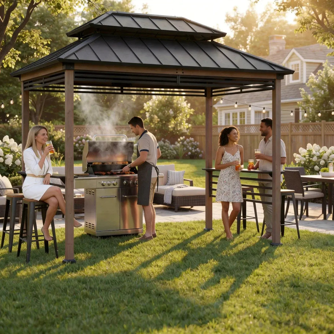 Smart Wooden Grill Gazebo with Outlets 8x12 - Warm Cedar