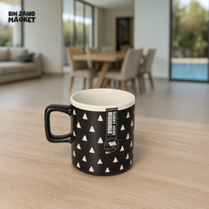 Ceramic Coffee Mug – Black & White Triangle Design – 350 ml
